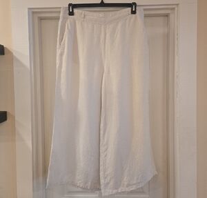 Halston 100% Linen Wide Leg Ankle Pants Ivory White Womens Size XL